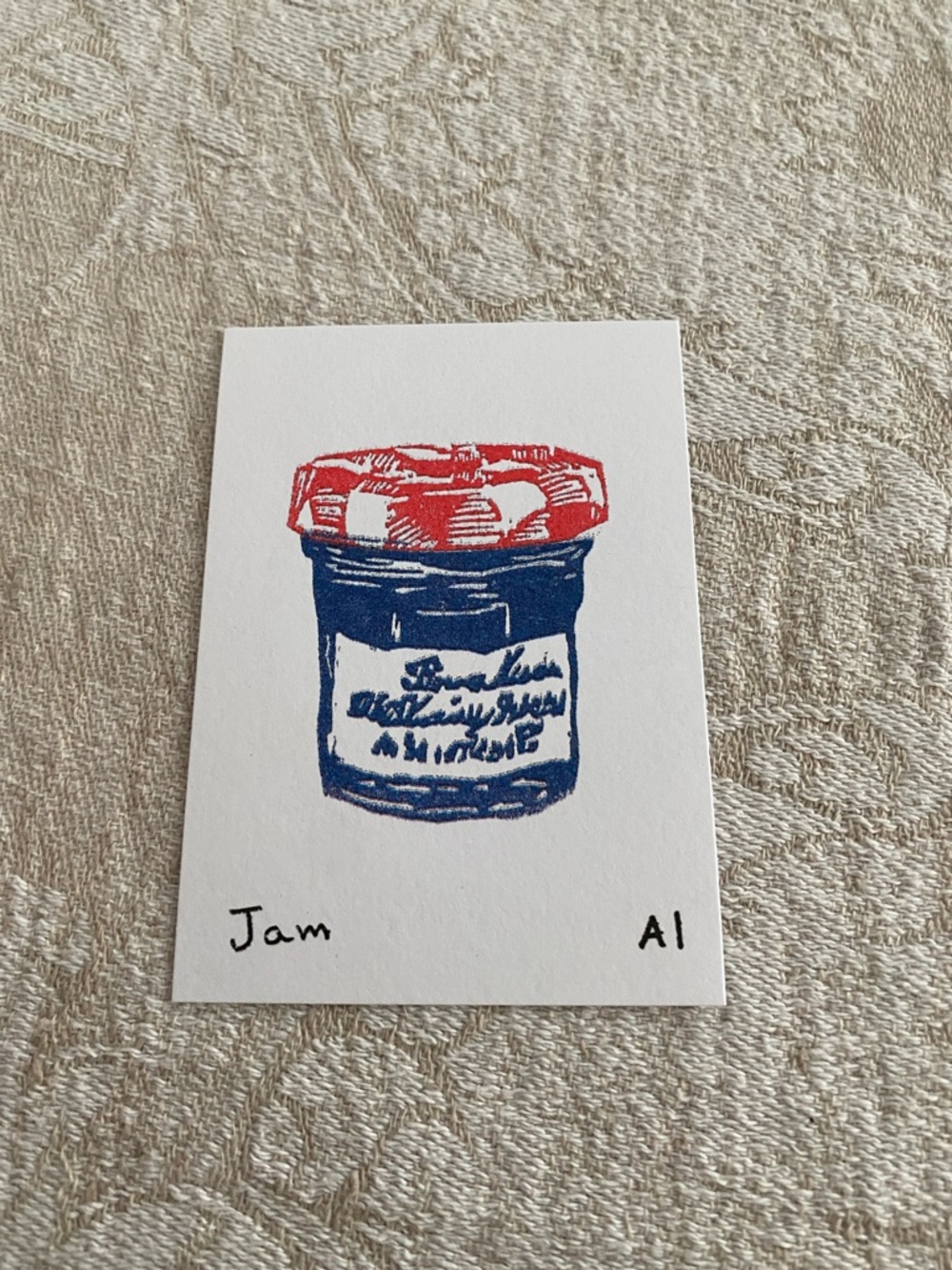 Blue & Red Jam Jar Art Print by